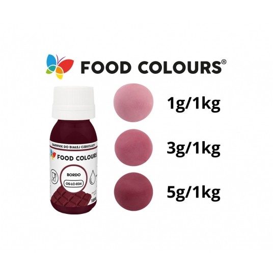 Barwniki w płynie do białej czekolady oraz mas tłustych bordowy Food Colours 18g -zdjęcie numer 2