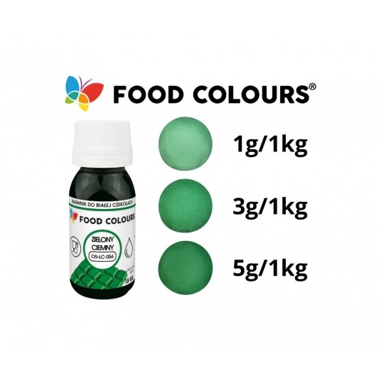 Barwniki w płynie do białej czekolady oraz mas tłustych ciemny zielony Food Colours 18g -zdjęcie numer 2