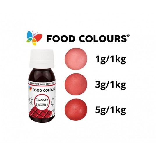 Barwniki w płynie do białej czekolady oraz mas tłustych czerwony Food Colours 18g -zdjęcie numer 2