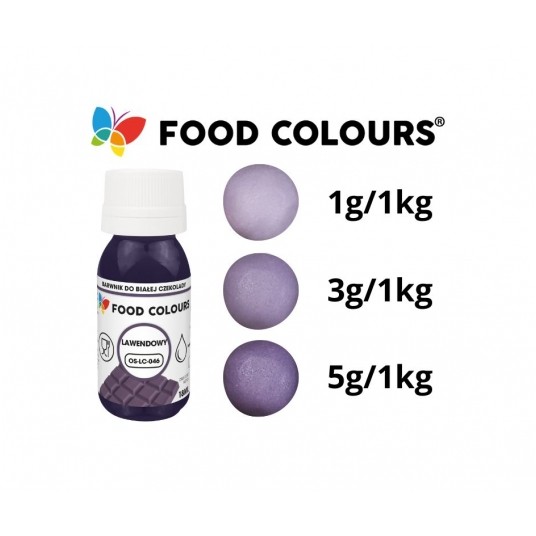 Barwniki w płynie do białej czekolady oraz mas tłustych lawendowy Food Colours 18g -zdjęcie numer 2