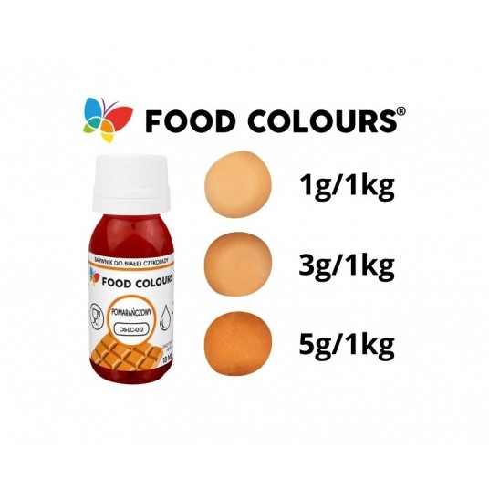 Barwniki w płynie do białej czekolady oraz mas tłustych pomarańczowy Food Colours 18g -zdjęcie numer 2