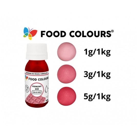 Barwniki w płynie do białej czekolady oraz mas tłustych pudrowy róż Food Colours 18g -zdjęcie numer 2
