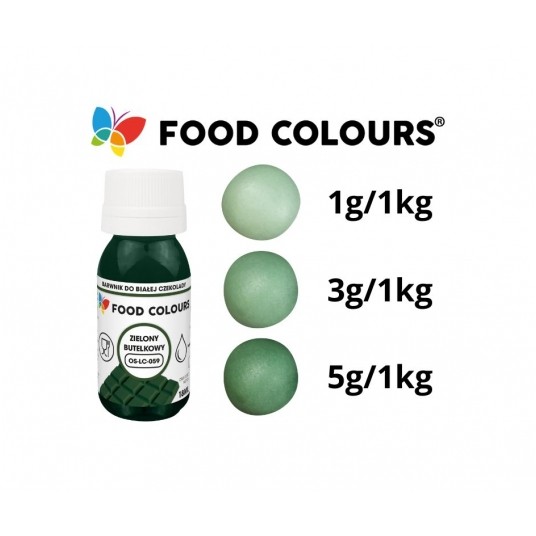 Barwniki w płynie do białej czekolady oraz mas tłustych zielony butelkowy Food Colours 18g -zdjęcie numer 2