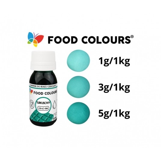 Barwniki w płynie do białej czekolady oraz mas turkusowy Food Colours 18g -zdjęcie numer 2